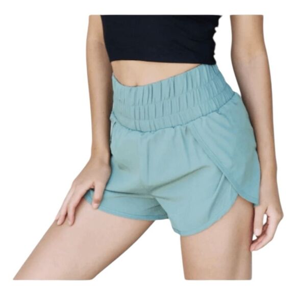 Ninexis Windbreaker Smocked Waistband Running Shorts Mossy Green Built-In Inner - Picture 1 of 9
